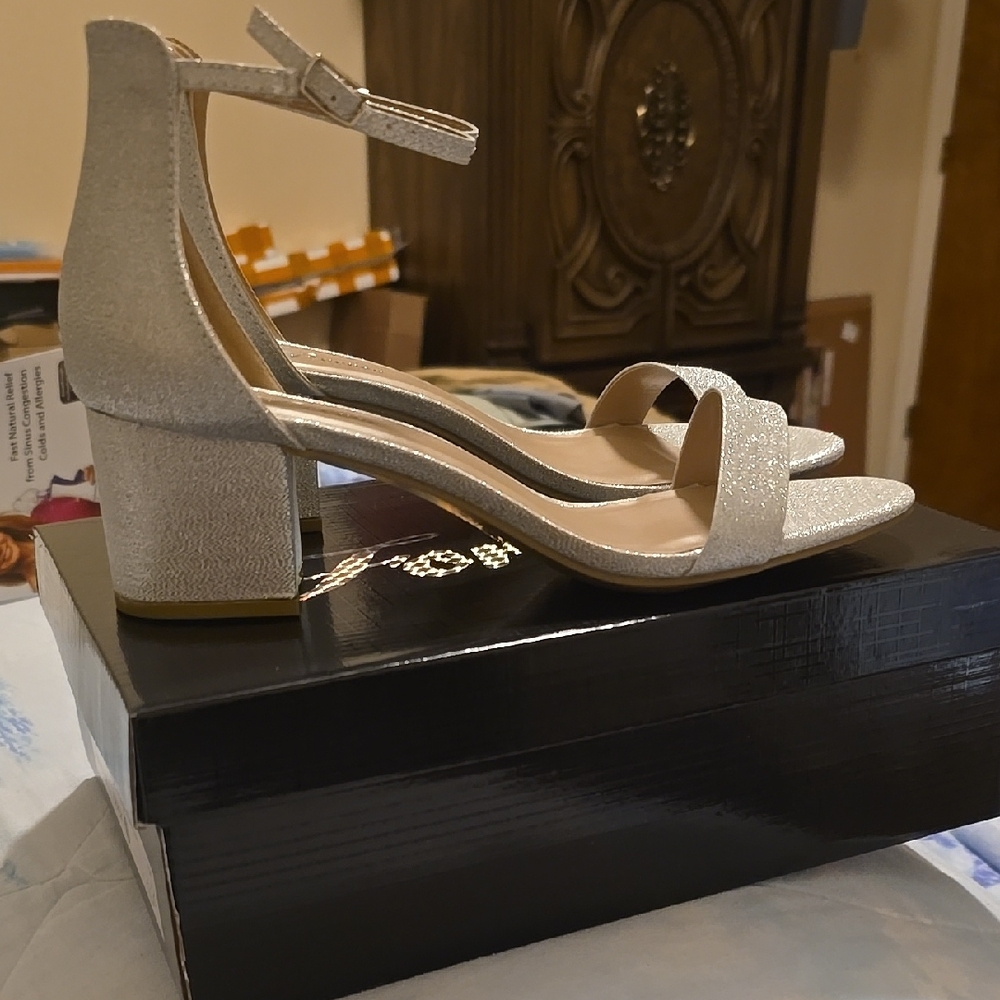 Elegant Silver Block Heel Sandals